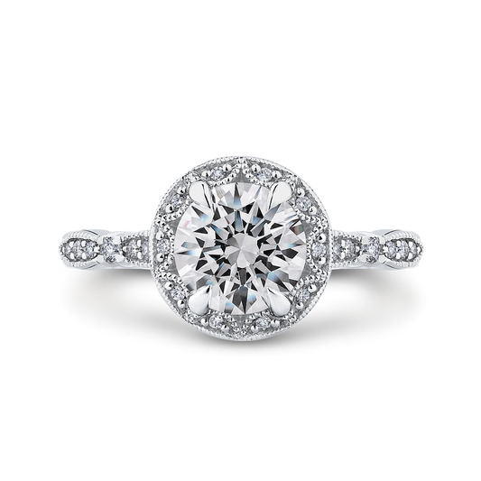 Round Diamond Halo Engagement Ring in 14K White Gold (Semi-Mount)