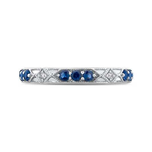 Round Diamond and Sapphire Wedding Band in 14K White Gold