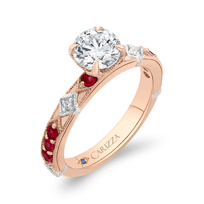 Round Diamond and Ruby Engagement Ring in 14K Two Tone Gold (Semi-Mount)