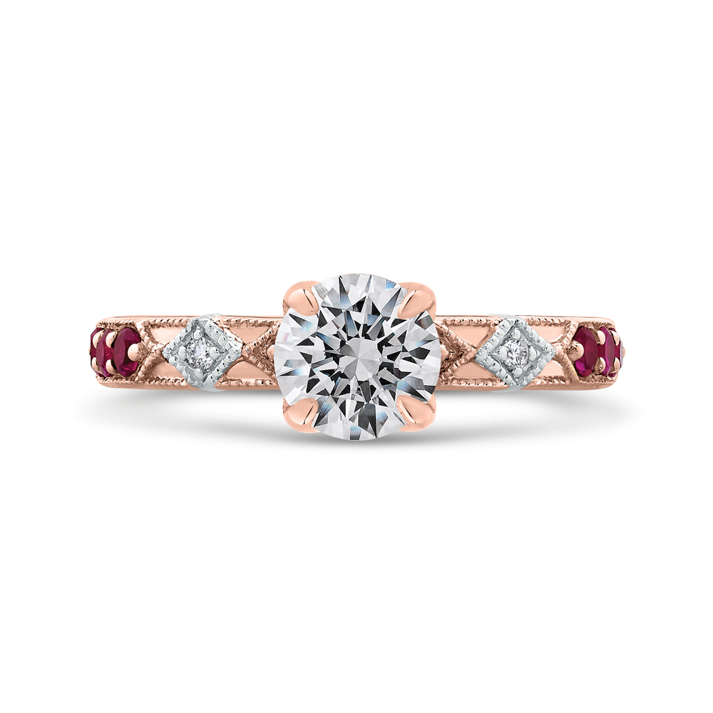 Round Diamond and Ruby Engagement Ring in 14K Two Tone Gold (Semi-Mount)