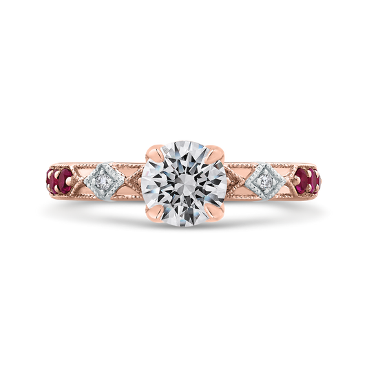 Round Diamond and Ruby Engagement Ring in 14K Two Tone Gold (Semi-Mount)