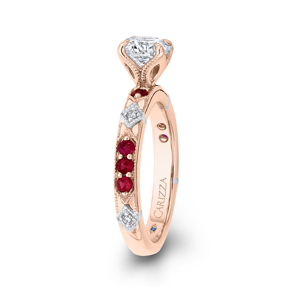 Round Diamond and Ruby Engagement Ring in 14K Two Tone Gold (Semi-Mount)