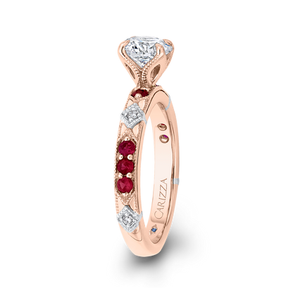 Round Diamond and Ruby Engagement Ring in 14K Two Tone Gold (Semi-Mount)