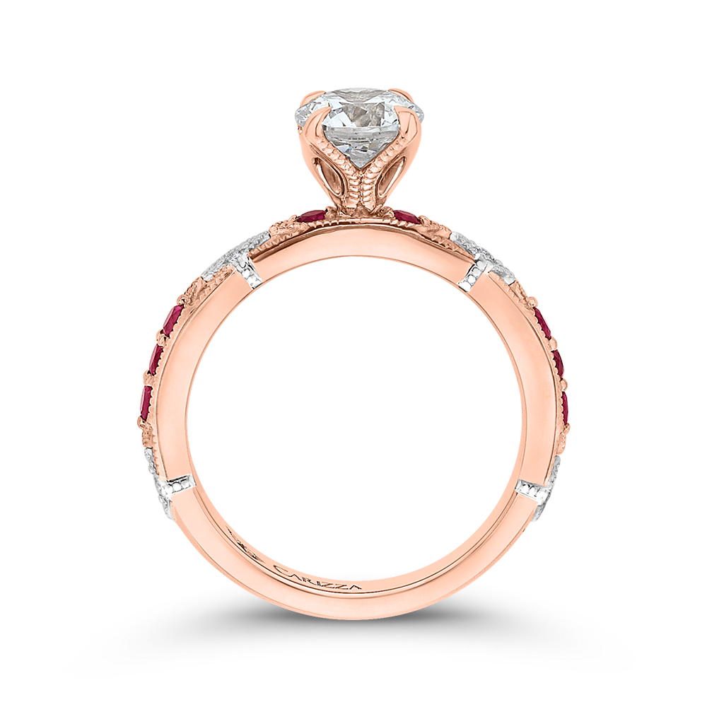 Round Diamond and Ruby Engagement Ring in 14K Two Tone Gold (Semi-Mount)