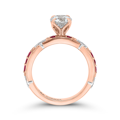 Round Diamond and Ruby Engagement Ring in 14K Two Tone Gold (Semi-Mount)