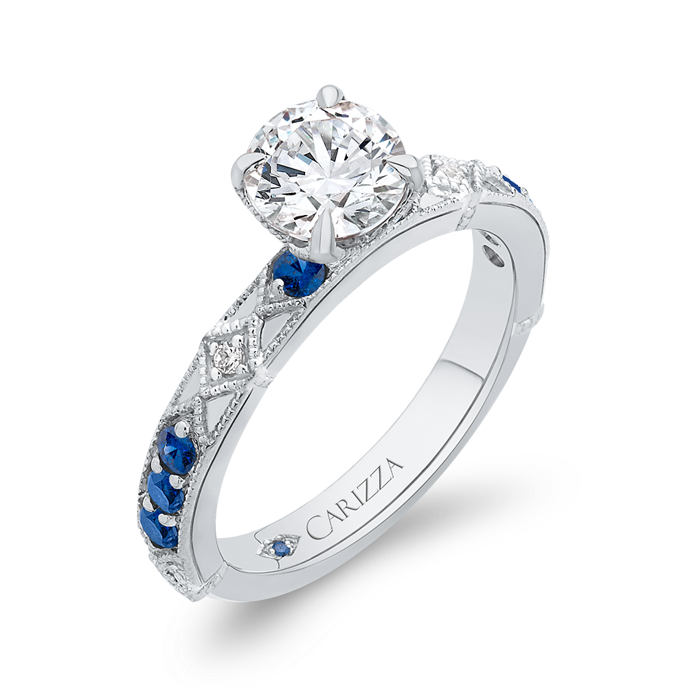 Round Diamond and Sapphire Engagement Ring in 14K White Gold (Semi-Mount)