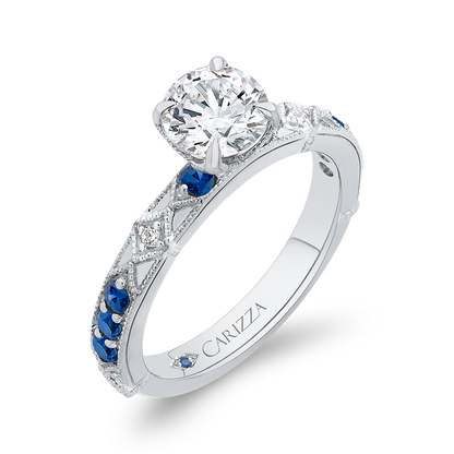 Round Diamond and Sapphire Engagement Ring in 14K White Gold (Semi-Mount)