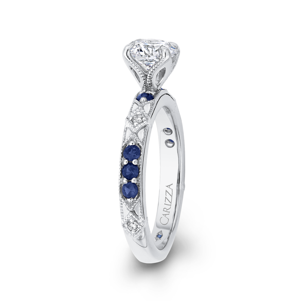 Round Diamond and Sapphire Engagement Ring in 14K White Gold (Semi-Mount)