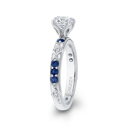 Round Diamond and Sapphire Engagement Ring in 14K White Gold (Semi-Mount)