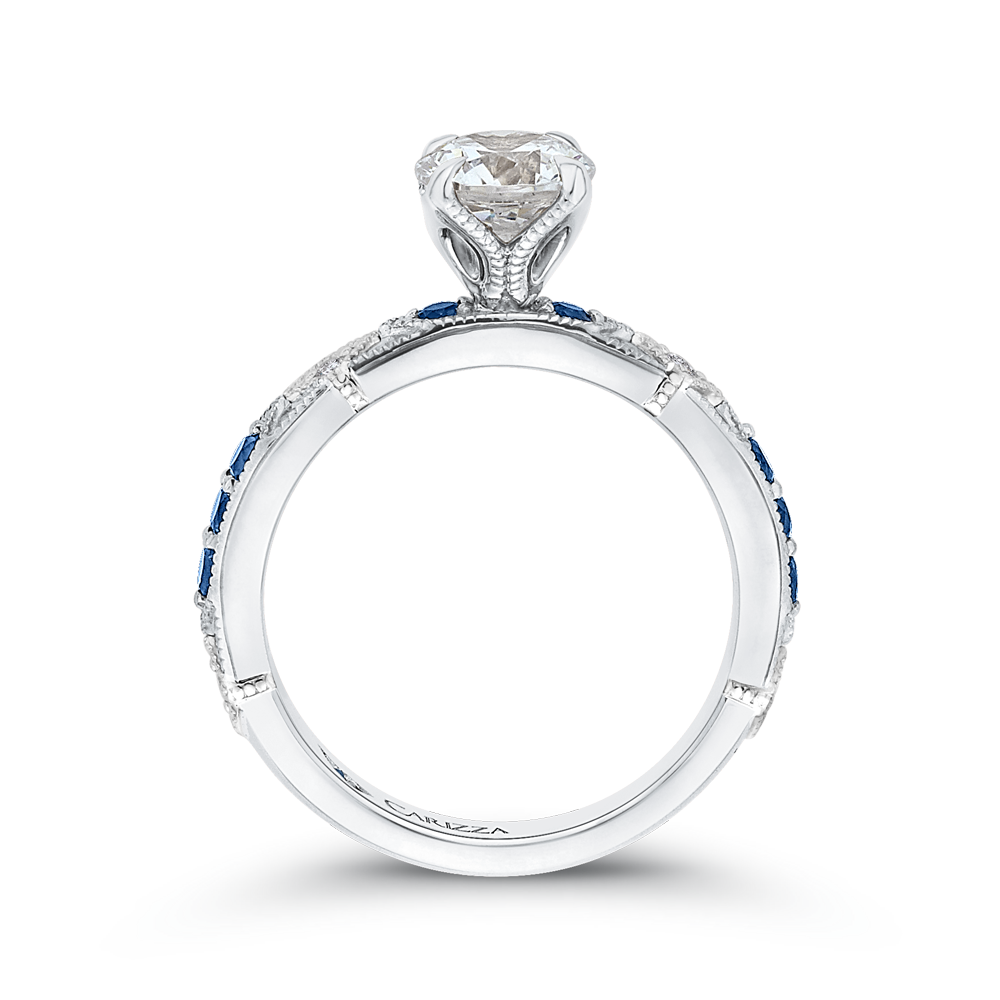 Round Diamond and Sapphire Engagement Ring in 14K White Gold (Semi-Mount)