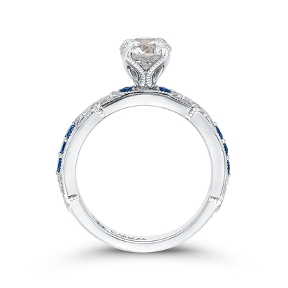 Round Diamond and Sapphire Engagement Ring in 14K White Gold (Semi-Mount)