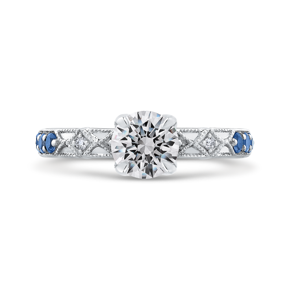 Round Diamond and Sapphire Engagement Ring in 14K White Gold (Semi-Mount)