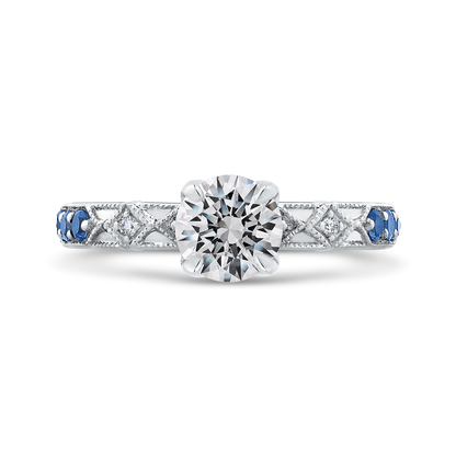 Round Diamond and Sapphire Engagement Ring in 14K White Gold (Semi-Mount)