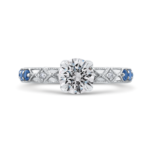 Round Diamond and Sapphire Engagement Ring in 14K White Gold (Semi-Mount)