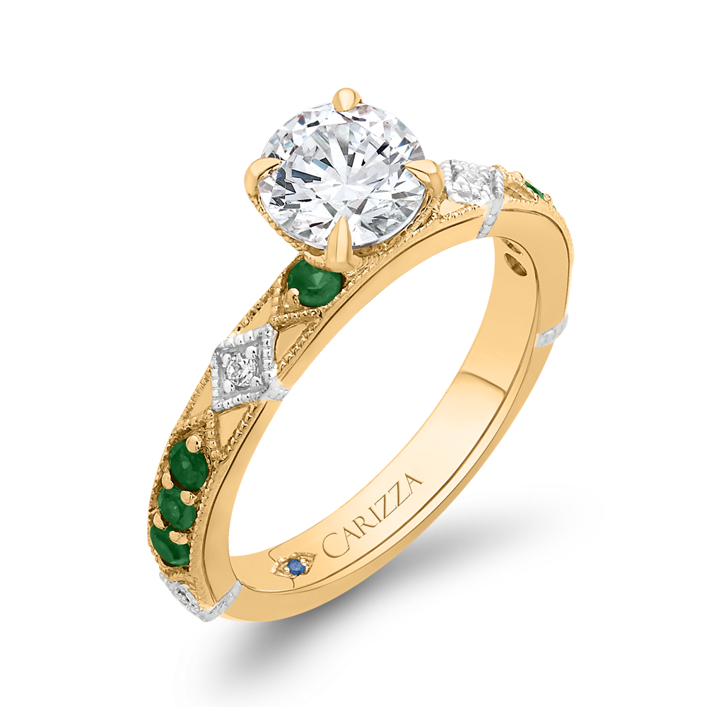 Round Diamond and Green Tsavorite Engagement Ring in 14K Two Tone Gold (Semi-Mount)