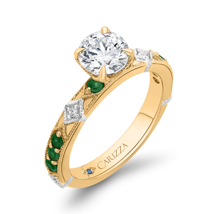 Round Diamond and Green Tsavorite Engagement Ring in 14K Two Tone Gold (Semi-Mount)