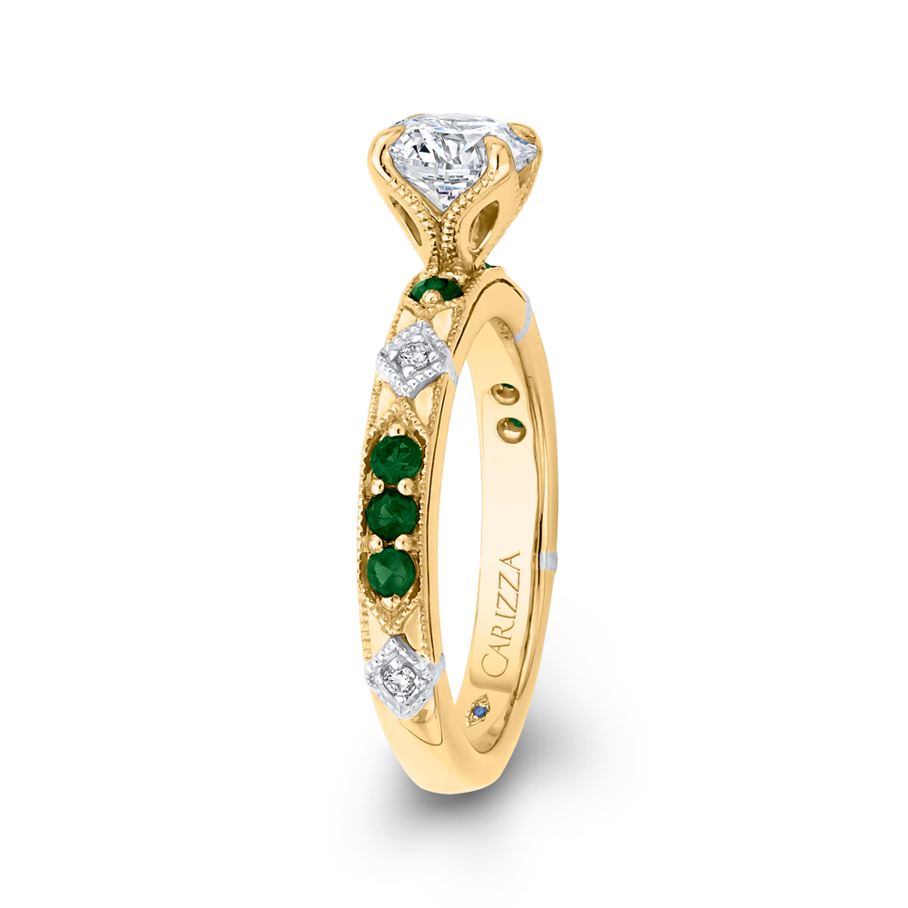 Round Diamond and Green Tsavorite Engagement Ring in 14K Two Tone Gold (Semi-Mount)