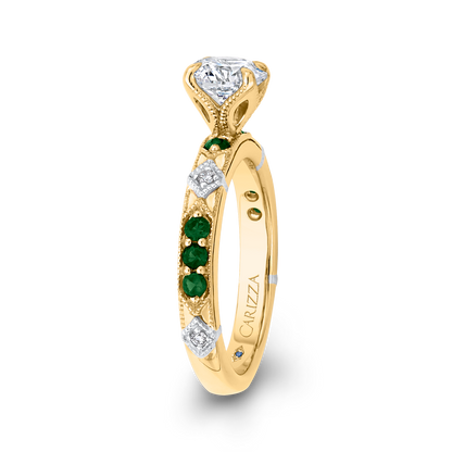 Round Diamond and Green Tsavorite Engagement Ring in 14K Two Tone Gold (Semi-Mount)