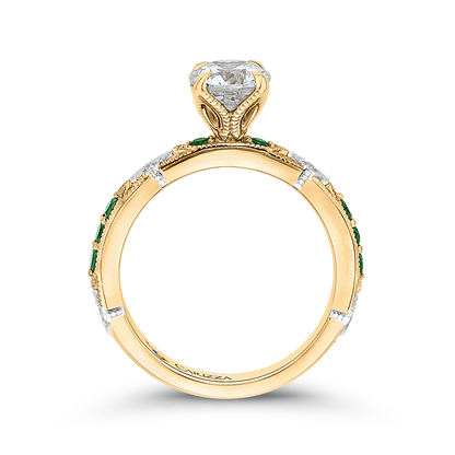 Round Diamond and Green Tsavorite Engagement Ring in 14K Two Tone Gold (Semi-Mount)