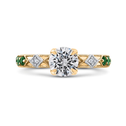 Round Diamond and Green Tsavorite Engagement Ring in 14K Two Tone Gold (Semi-Mount)