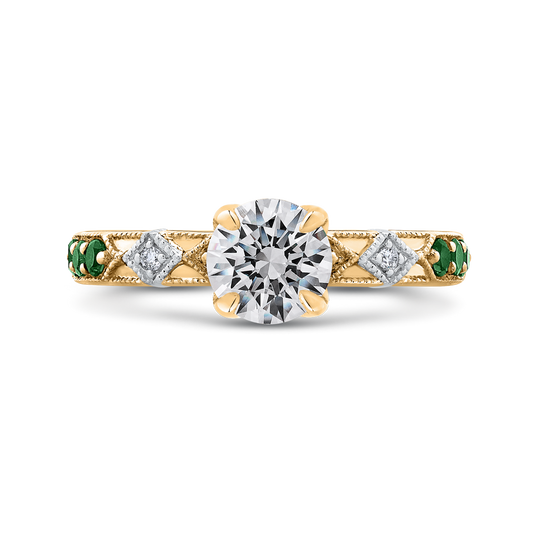 Round Diamond and Green Tsavorite Engagement Ring in 14K Two Tone Gold (Semi-Mount)