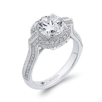 Round Diamond Cathedral Style Engagement Ring in 14K White Gold (Semi-Mount)