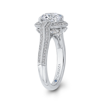 Round Diamond Cathedral Style Engagement Ring in 14K White Gold (Semi-Mount)