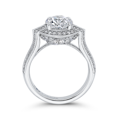 Round Diamond Cathedral Style Engagement Ring in 14K White Gold (Semi-Mount)