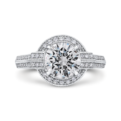 Round Diamond Cathedral Style Engagement Ring in 14K White Gold (Semi-Mount)