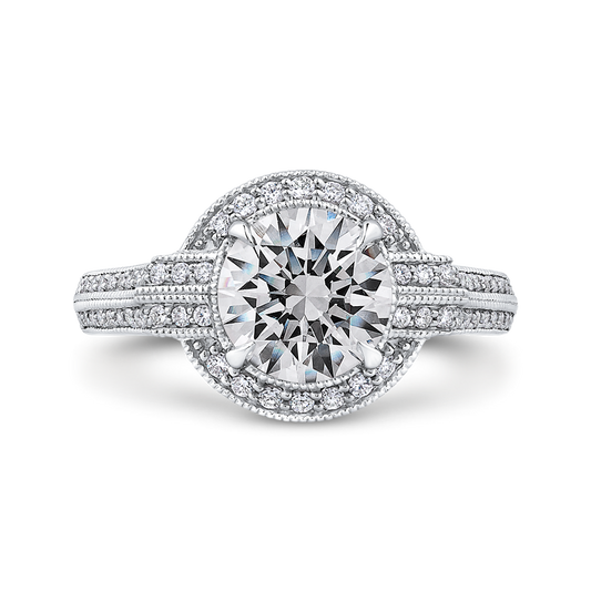 Round Diamond Cathedral Style Engagement Ring in 14K White Gold (Semi-Mount)