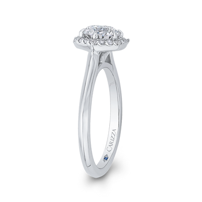 Round Diamond Hexagon Shape Halo Engagement Ring in 14K White Gold (Semi-Mount)