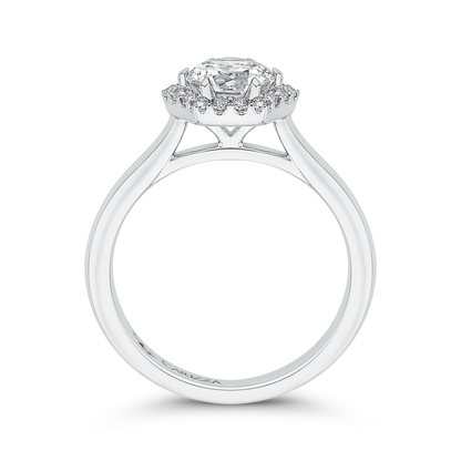 Round Diamond Hexagon Shape Halo Engagement Ring in 14K White Gold (Semi-Mount)