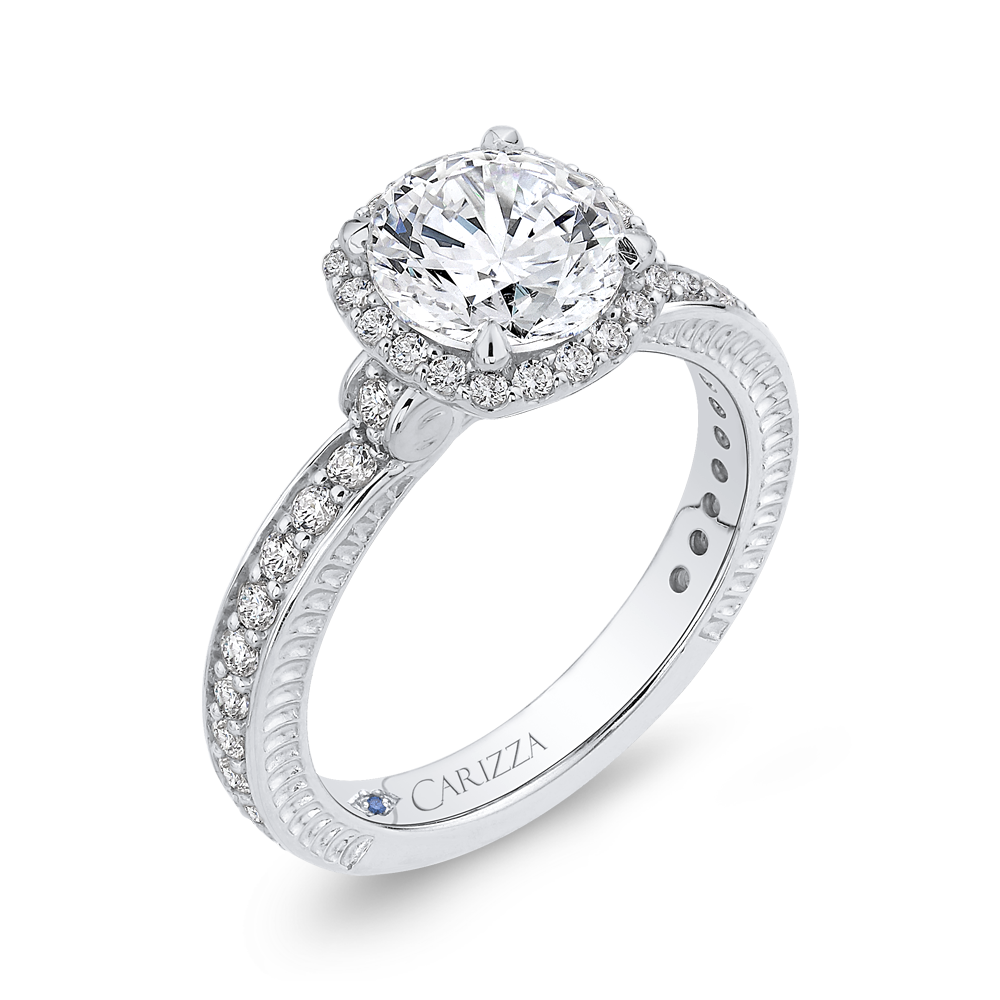 Round Diamond Halo Engagement Ring in 14K White Gold (Semi-Mount)