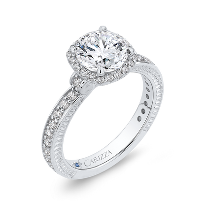 Round Diamond Halo Engagement Ring in 14K White Gold (Semi-Mount)