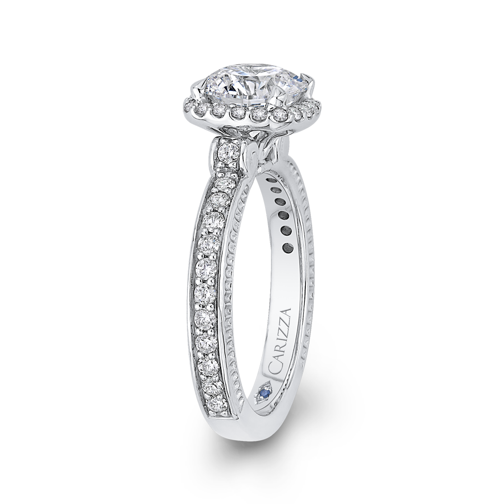 Round Diamond Halo Engagement Ring in 14K White Gold (Semi-Mount)