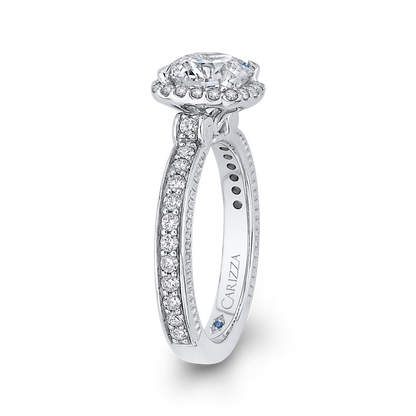 Round Diamond Halo Engagement Ring in 14K White Gold (Semi-Mount)