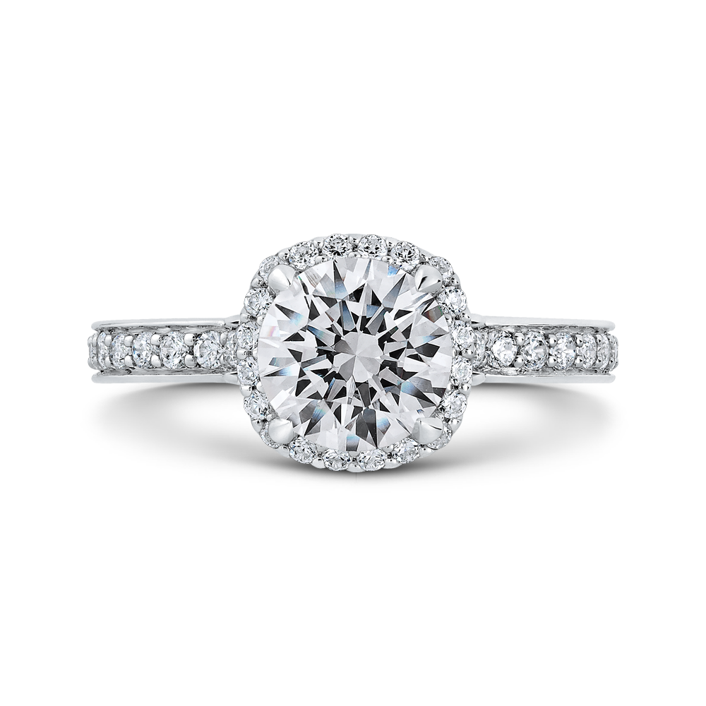 Round Diamond Halo Engagement Ring in 14K White Gold (Semi-Mount)