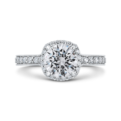 Round Diamond Halo Engagement Ring in 14K White Gold (Semi-Mount)