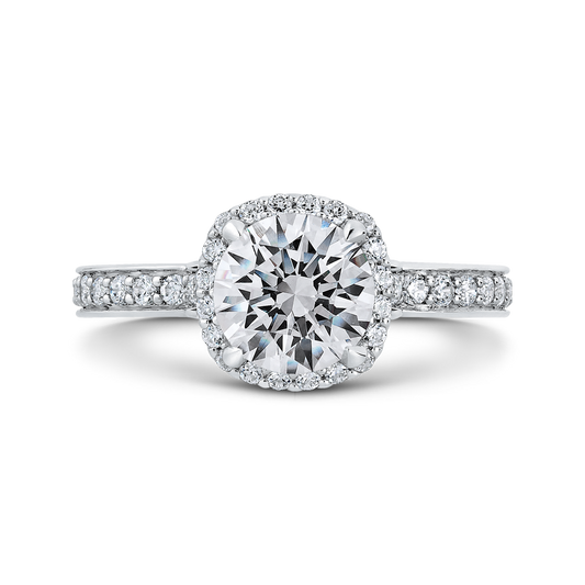 Round Diamond Halo Engagement Ring in 14K White Gold (Semi-Mount)