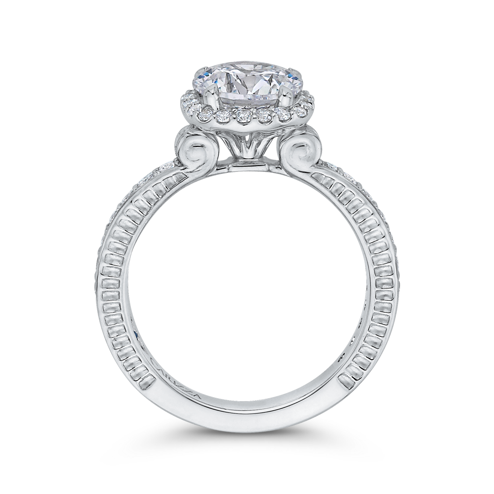 Round Diamond Halo Engagement Ring in 14K White Gold (Semi-Mount)