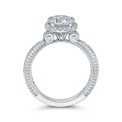 Round Diamond Halo Engagement Ring in 14K White Gold (Semi-Mount)