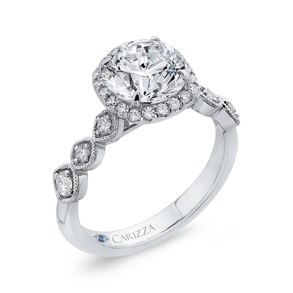 Diamond Halo Engagement Ring in 14K White Gold (Semi-Mount)