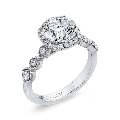 Diamond Halo Engagement Ring in 14K White Gold (Semi-Mount)