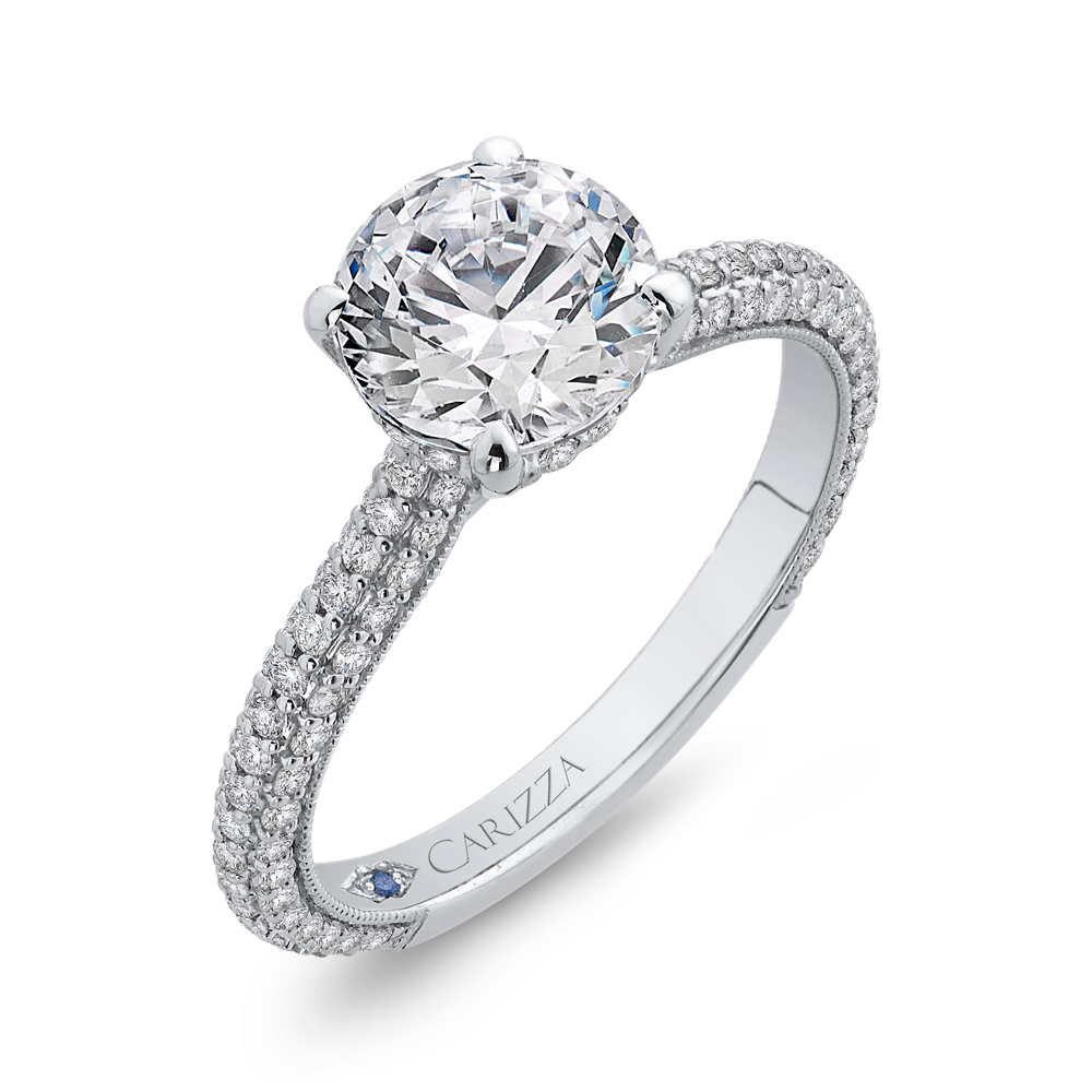 Round Diamond Cathedral Style Engagement Ring in 14K White Gold (Semi-Mount)