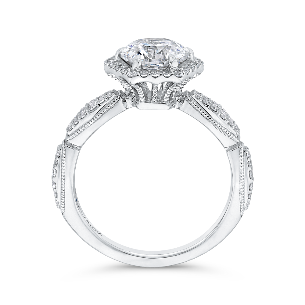 Round Diamond Halo Vintage Engagement Ring in 14K White Gold (Semi-Mount)