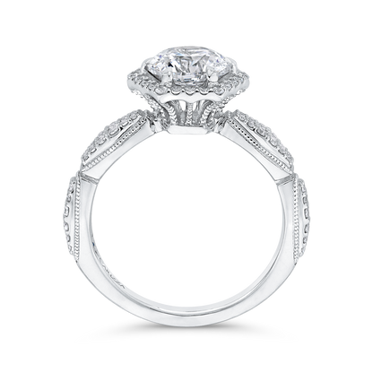 Round Diamond Halo Vintage Engagement Ring in 14K White Gold (Semi-Mount)