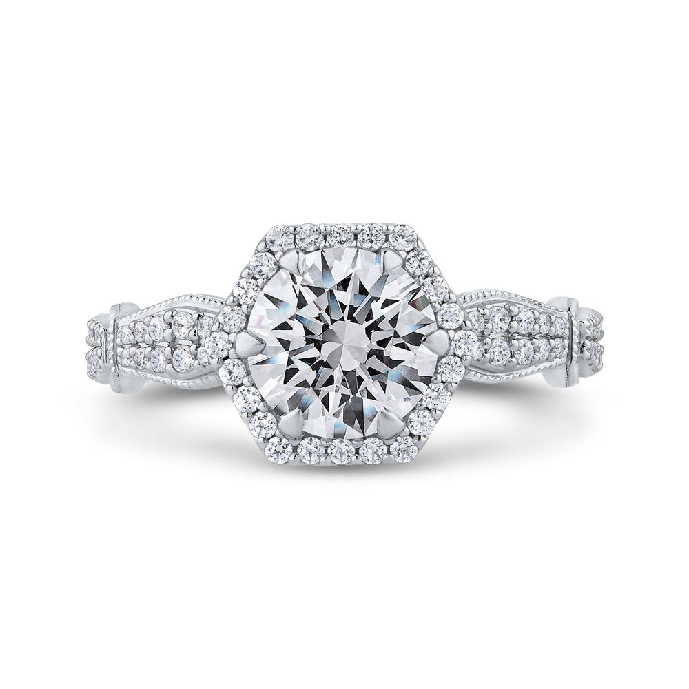 Round Diamond Halo Vintage Engagement Ring in 14K White Gold (Semi-Mount)