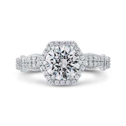 Round Diamond Halo Vintage Engagement Ring in 14K White Gold (Semi-Mount)