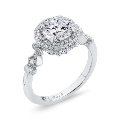 Round Diamond Double Halo Engagement Ring in 14K White Gold (Semi-Mount)