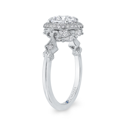 Round Diamond Double Halo Engagement Ring in 14K White Gold (Semi-Mount)